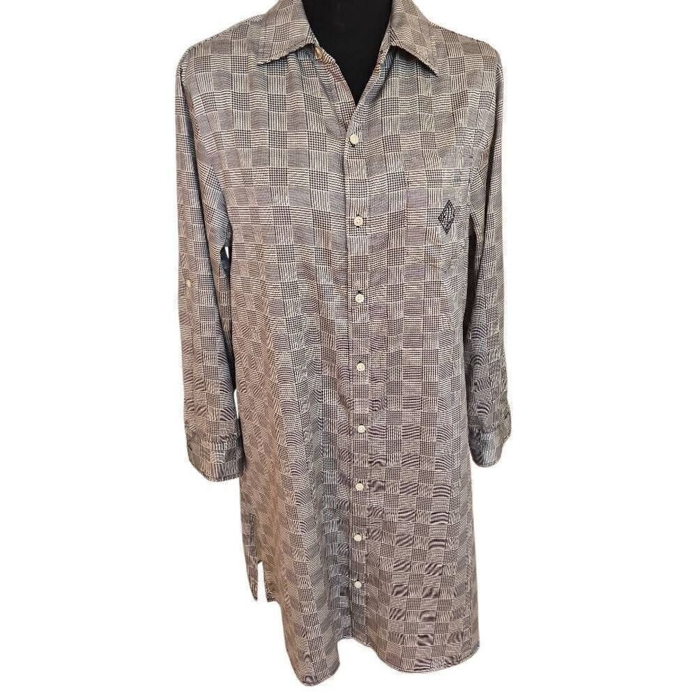 Lauren Ralph Lauren Womens Houndstooth Button-up Shirt Dress Black White Small